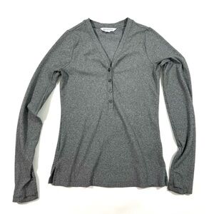Athleta Uptempo Ribbed Henley Shirt Long Sleeve Grey
